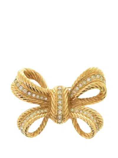 Pre-owned Dior 20th Century Gold Plated Strass Bow Brooch Costume Brooch
