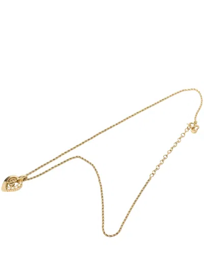 Pre-owned Dior 20th Century Gold Plated Strass Cd Heart Pendant Necklace Costume Necklace