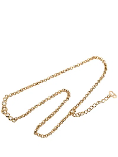 Pre-owned Dior 20th Century Gold Plated Strass Cd Logo Charm Necklace Costume Necklace