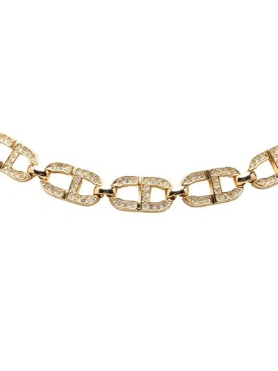 Pre-owned Dior 20th Century Gold Plated Strass Cd Logo Choker Necklace Costume Necklace