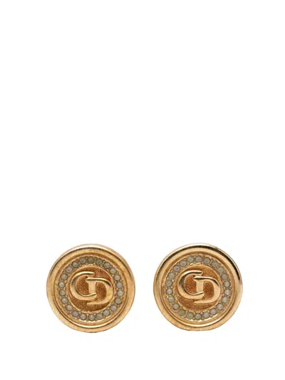 Pre-owned Dior 20th Century Gold Plated Strass Cd Logo Clip On Earrings Costume Earrings