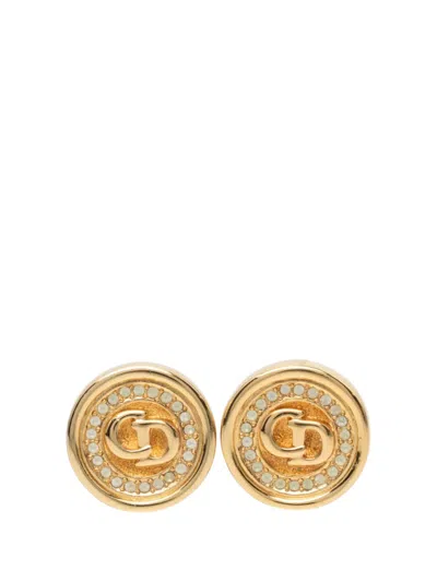 Pre-owned Dior 20th Century Gold Plated Strass Cd Logo Clip On Earrings Costume Earrings