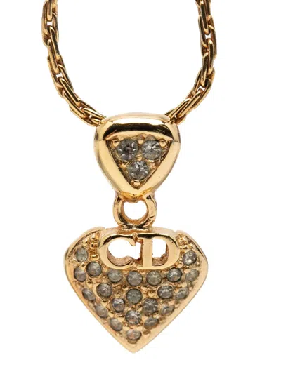 Pre-owned Dior 20th Century Gold Plated Strass Cd Logo Heart Pendant Necklace Costume Necklace