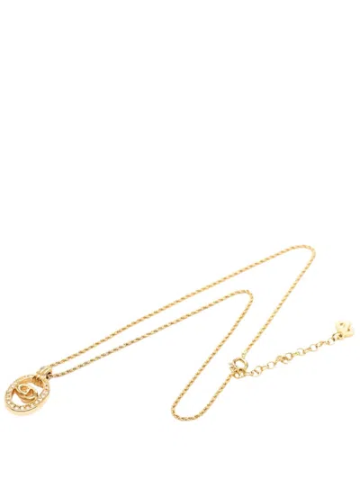 Pre-owned Dior 20th Century Gold Plated Strass Cd Logo Oval Pendant Necklace Costume Necklace