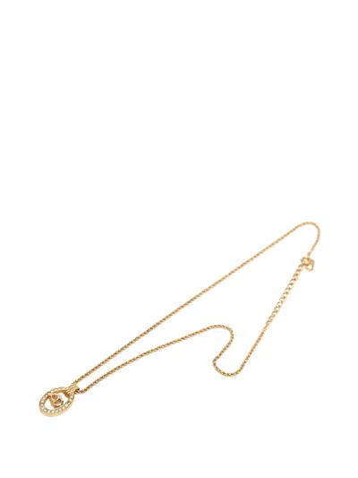 Pre-owned Dior 20th Century Gold Plated Strass Cd Logo Oval Pendant Necklace Costume Necklace