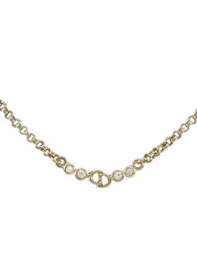 Pre-owned Dior 20th Century Gold Plated Strass Cd Logo Pendant Necklace Costume Necklace