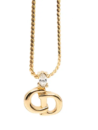 Pre-owned Dior 20th Century Gold Plated Strass Cd Logo Pendant Necklace Costume Necklace