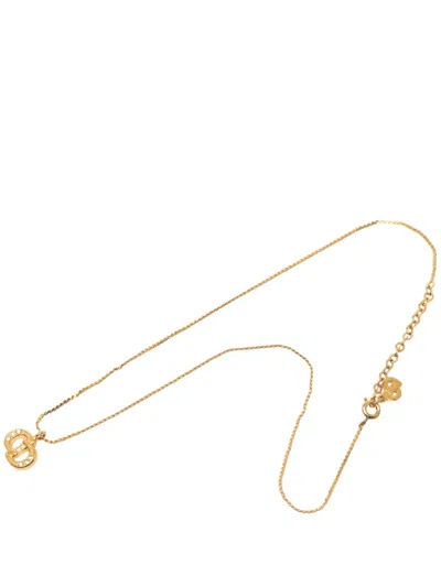 Pre-owned Dior 20th Century Gold Plated Strass Cd Logo Pendant Necklace Costume Necklace