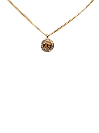 Pre-owned Dior 20th Century Gold Plated Strass Cd Round Pendant Necklace Costume Necklace