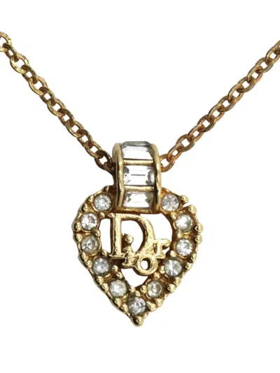 Pre-owned Dior 20th Century Gold Plated Strass Heart Pendant Necklace Costume Necklace