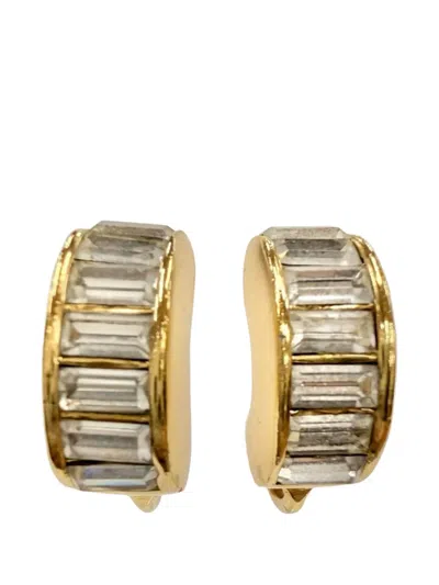 Pre-owned Dior 20th Century Gold Plated Strass Hoop Clip On Earrings Costume Necklace
