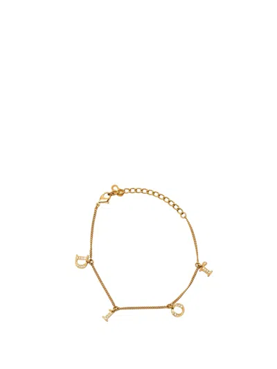 Pre-owned Dior 20th Century Gold Plated Strass Letters Charm Bracelet Costume Bracelet