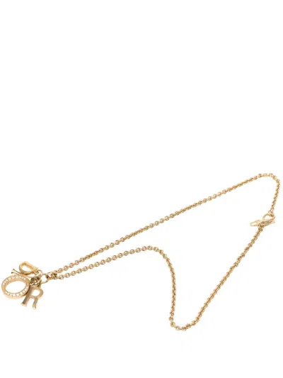 Pre-owned Dior 20th Century Gold Plated Strass Logo Pendant Necklace Costume Necklace