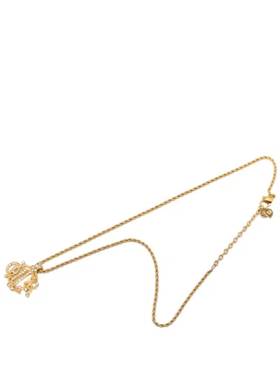 Pre-owned Dior 20th Century Gold Plated Strass Logo Pendant Necklace Costume Necklace
