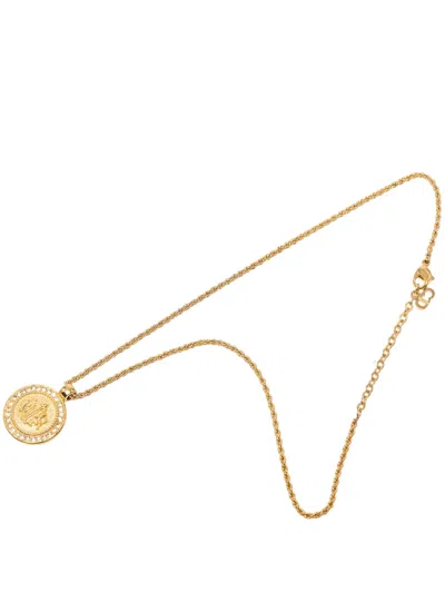 Pre-owned Dior 20th Century Gold Plated Strass Medallion Pendant Necklace Costume Necklace