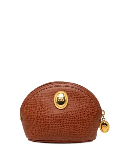 Pre-owned Dior 20th Century Grained Leather Cd Logo Coin Pouch In Brown