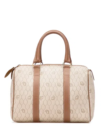 Pre-owned Dior 20th Century Honeycomb Canvas Boston Bag In Brown