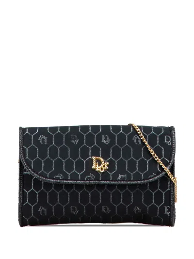 Pre-owned Dior 20th Century Honeycomb Canvas Chain Flap Crossbody Bag In Black
