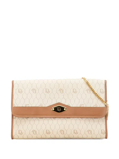 Pre-owned Dior 20th Century Honeycomb Canvas Chain Shoulder Bag In Brown