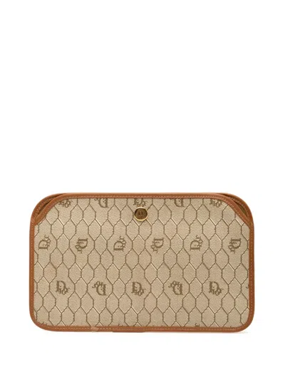 Pre-owned Dior 20th Century Honeycomb Canvas Clutch Bag In Brown