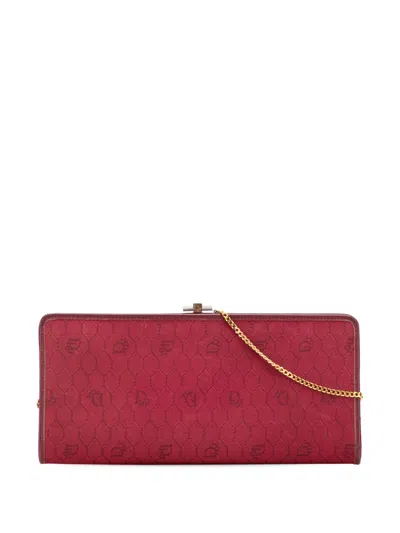 Pre-owned Dior 20th Century Honeycomb Canvas Clutch With Chain Crossbody Bag In Red