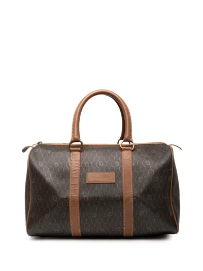 Pre-owned Dior 20th Century Honeycomb Coated Canvas Boston Bag In Black