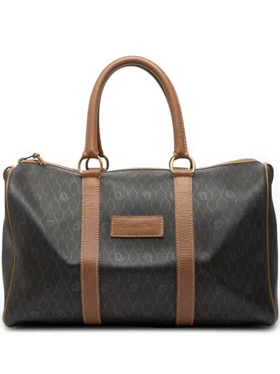 Pre-owned Dior 20th Century Honeycomb Coated Canvas Boston Bag In Black