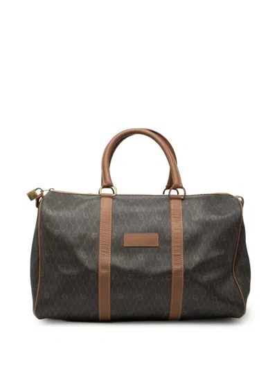 Pre-owned Dior 20th Century Honeycomb Coated Canvas Boston Bag In Black