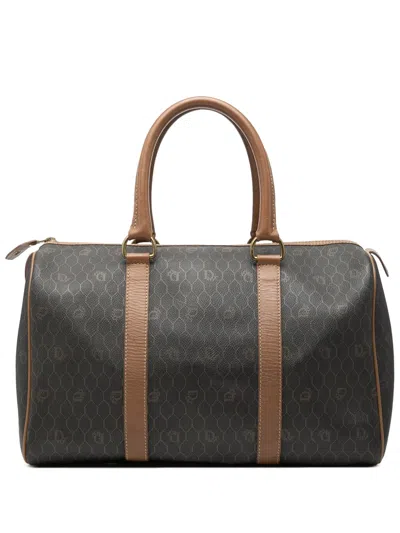 Pre-owned Dior 20th Century Honeycomb Coated Canvas Boston Bag In Black