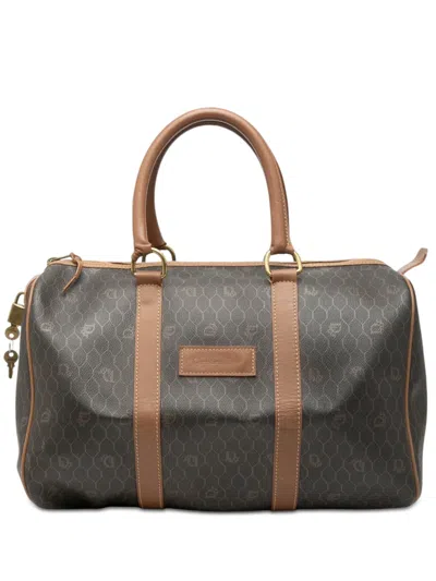 Pre-owned Dior 20th Century Honeycomb Coated Canvas Boston Bag In Black