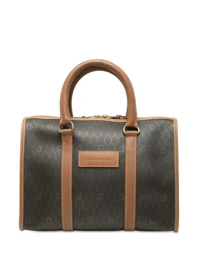 Pre-owned Dior 20th Century Honeycomb Coated Canvas Boston Bag In Black