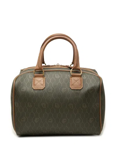 Pre-owned Dior 20th Century Honeycomb Coated Canvas Boston Bag In Brown