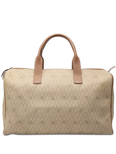 Pre-owned Dior 20th Century Honeycomb Coated Canvas Boston Bag In Neutral