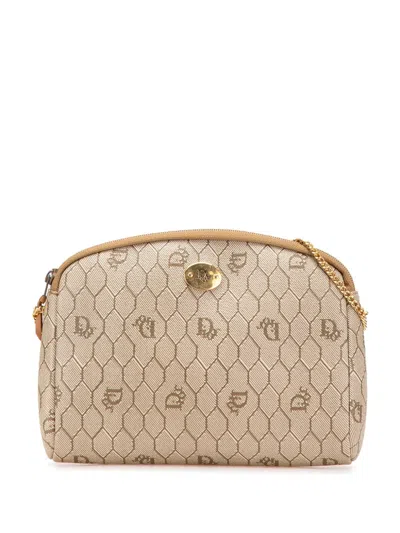 Pre-owned Dior 20th Century Honeycomb Coated Canvas Chain Crossbody Bag In Brown
