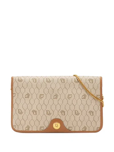 Pre-owned Dior 20th Century Honeycomb Coated Canvas Chain Crossbody Bag In Brown