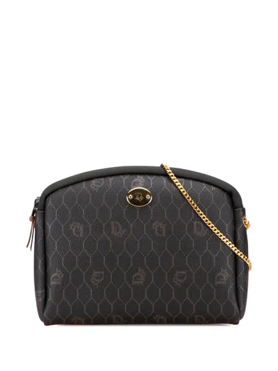 Pre-owned Dior 20th Century Honeycomb Coated Canvas Chain Crossbody Bag In Black