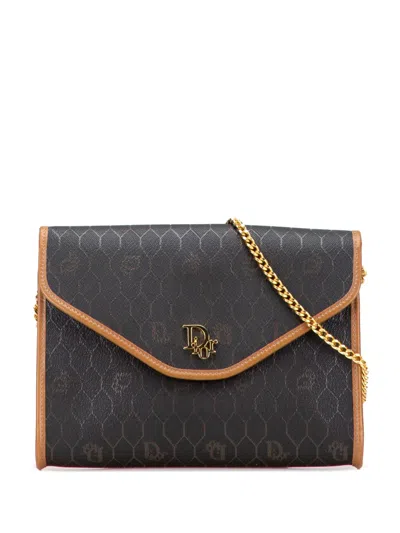 Pre-owned Dior 20th Century Honeycomb Coated Canvas Chain Crossbody Bag In Black