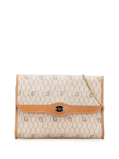 Pre-owned Dior 20th Century Honeycomb Coated Canvas Chain Crossbody Bag In Brown
