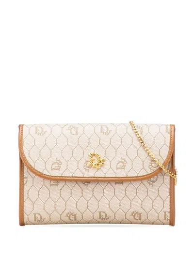 Pre-owned Dior 20th Century Honeycomb Coated Canvas Chain Crossbody Bag In Brown