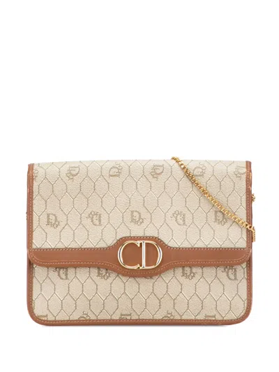 Pre-owned Dior 20th Century Honeycomb Coated Canvas Chain Crossbody Bag In Brown