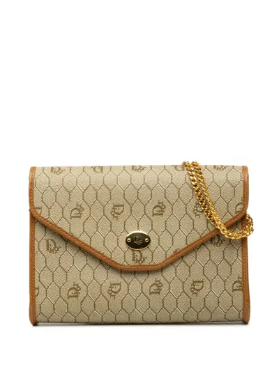 Pre-owned Dior 20th Century Honeycomb Coated Canvas Chain Crossbody Bag In Neutrals