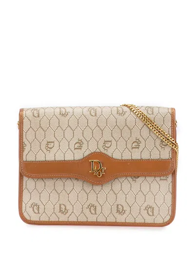 Pre-owned Dior 20th Century Honeycomb Coated Canvas Chain Shoulder Bag In Brown