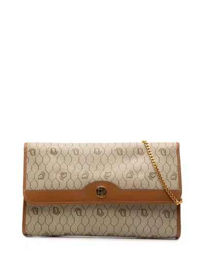 Pre-owned Dior 20th Century Honeycomb Coated Canvas Chain Shoulder Bag In Brown