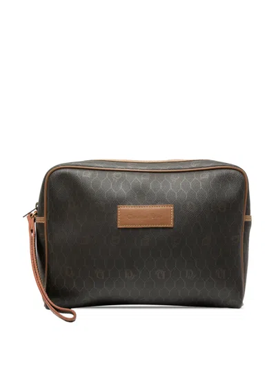 Pre-owned Dior 20th Century Honeycomb Coated Canvas Clutch Bag In Black