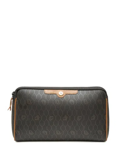 Pre-owned Dior 20th Century Honeycomb Coated Canvas Clutch Bag In Black