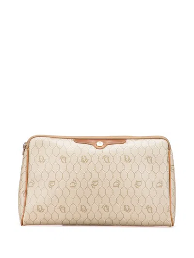 Pre-owned Dior 20th Century Honeycomb Coated Canvas Clutch Bag In Brown