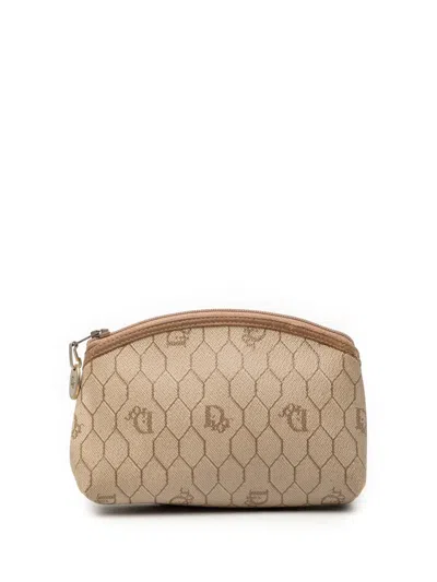 Pre-owned Dior 20th Century Honeycomb Coated Canvas Cosmetic Pouch In Brown