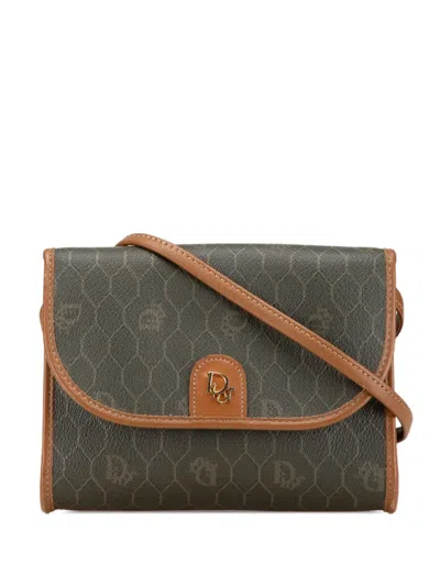 Pre-owned Dior 20th Century Honeycomb Coated Canvas Crossbody Bag In Black