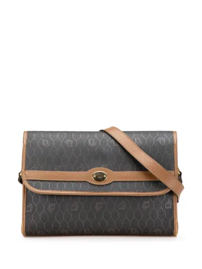 Pre-owned Dior 20th Century Honeycomb Coated Canvas Crossbody Bag In Black