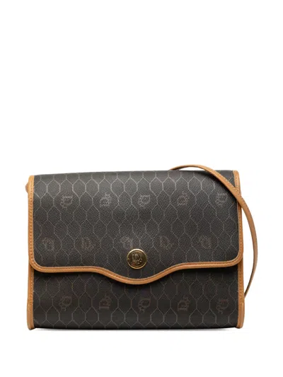 Pre-owned Dior 20th Century Honeycomb Coated Canvas Crossbody Bag In Black